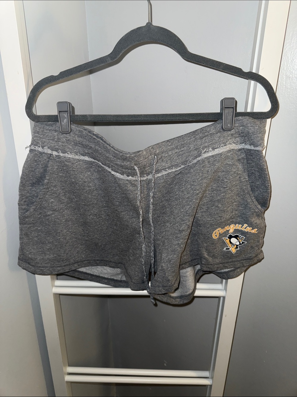 Women's Gray Athletic Lounge Shorts with Penguins Logo